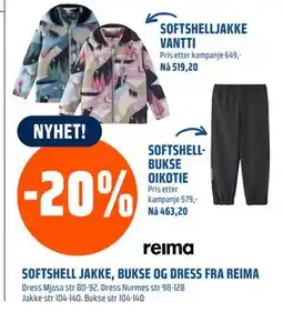 Coop Obs SOFTSHELL JAKKE, BUKSE OG DRESS FRA REIMA tilbud