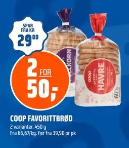 Coop Obs COOP FAVORITTBRØD, NOK 50 tilbud