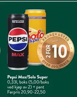 Jacobs Pepsi Max/Solo Super, NOK 10 tilbud