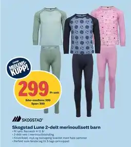 Coop Obs Skogstad Lune 2-delt merinoullsett barn, NOK 599, Medlemspris tilbud