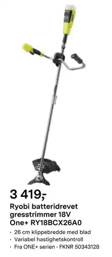 Felleskjøpet Ryobi batteridrevet gresstrimmer 18V One+ RY18BCX26A0, NOK 3419 tilbud