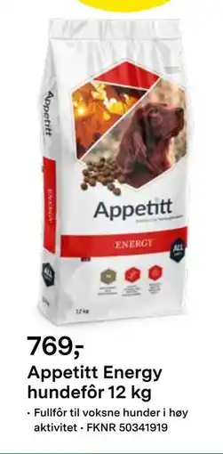 Felleskjøpet Appetitt Energy hundefôr 12 kg, NOK 769 tilbud