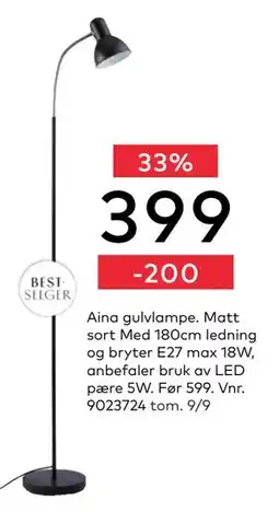 Skeidar Aina gulvlampe, NOK 399 tilbud