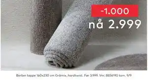 Skeidar Berber teppe, NOK 2999 tilbud