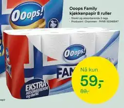Felleskjøpet Ooops Family kjøkkenpapir 8 ruller, NOK 59 tilbud