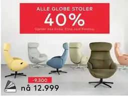 Skeidar ALLE GLOBE STOLER 40% tilbud