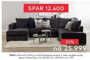 Skeidar Chillux U-sofa, NOK 25999 tilbud