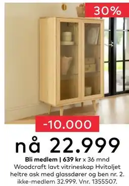 Skeidar Woodcraft lavt vitrineskap, NOK 32999, Medlemspris tilbud