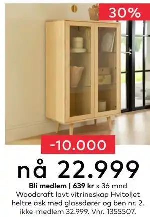 Skeidar Woodcraft lavt vitrineskap, NOK 32999, Medlemspris tilbud
