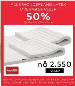 Skeidar Premium latex overmadrass, NOK 2550 tilbud