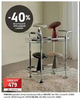Bohus PORCINI. oppladbar dimbar bordlampe tilbud