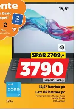 POWER 15,6 bærbar pc, NOK 3790 tilbud