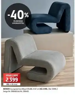 Bohus BENDIK loungestol kordfløyel, NOK 2399 tilbud
