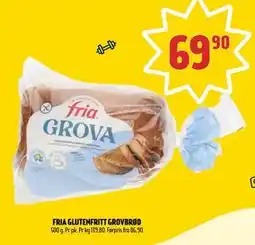 Coop Prix FRIA GLUTENFRITT GROVBRØD, NOK 69.9 tilbud