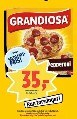 Coop Prix Grandiosa pepperoni, Medlemspris tilbud