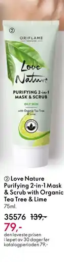 Oriflame Love Nature Purifying 2-in-1 Mask & Scrub with Organic Tea Tree & Lime tilbud