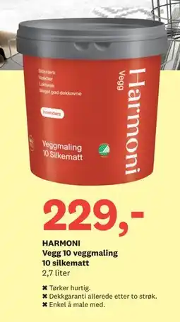 Bygger'n HARMONI Vegg 10 veggmaling 10 silkematt, NOK 229 tilbud