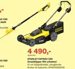 Bygger'n STANLEY FATMAX V20 Gressklipper 18V u/batteri, NOK 4490 tilbud