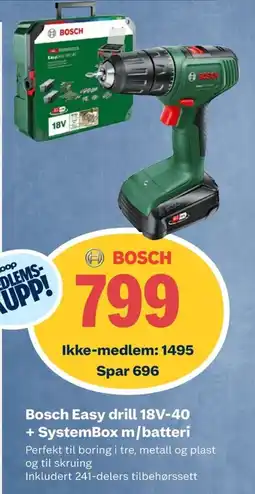 Coop Obs Bosch Easy drill 18V-40 + SystemBox m/batteri tilbud