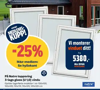 Coop Obs På Natre toppsving 3-lags glass (U 1,0) vindu tilbud