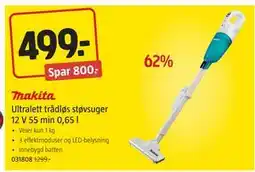 Jula Makita Ultralett trådløs støvsuger 12 V 55 min 0,65 l, NOK 499 tilbud
