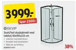 Jula Svart/hvit dusjkabinett med takdusj 90x90x225 cm, NOK 3999 tilbud