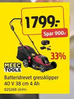 Jula Batteridrevet gressklipper 40 V 38 cm 4 Ah, NOK 1799 tilbud