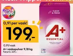 Gigaboks A+ vaskepulver 9,18 kg, NOK 199 tilbud