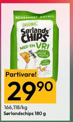 Gigaboks Partivare! Sørlandschips 180 g, NOK 29.9 tilbud