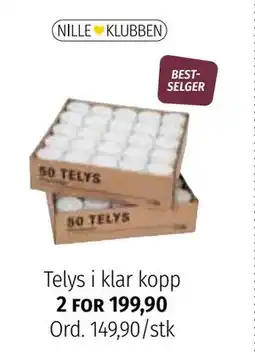Nille Telys i klar kopp, NOK 199.9 tilbud