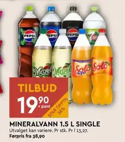 Coop Mega MINERALVANN 1.5 L SINGLE, NOK 19.9 tilbud