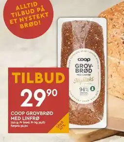 Coop Mega COOP GROVBRØD MED LINFRØ, NOK 29.9 tilbud