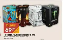 Coop Mega MONSTER/BURN ENERGIDRIKK 4PK, NOK 69.9 tilbud