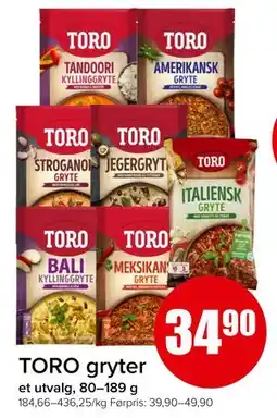Spar TORO gryter, NOK 34.9 tilbud