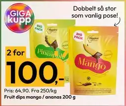 Gigaboks Fruit dips mango / ananas 200 g, NOK 100 tilbud