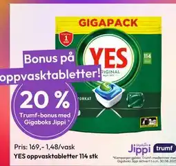 Gigaboks YES oppvasktabletter 114 stk, NOK 169 tilbud