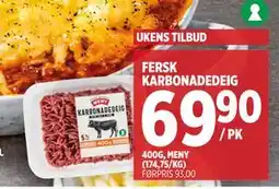 Meny FERSK KARBONADEDEIG, NOK 69.9 tilbud