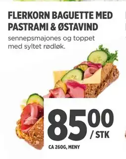 Meny FLERKORN BAGUETTE MED PASTRAMI & ØSTAVIND, NOK 85 tilbud