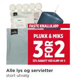 Meny Alle lys og servietter tilbud
