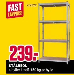 Europris STÅLREOL, NOK 239 tilbud