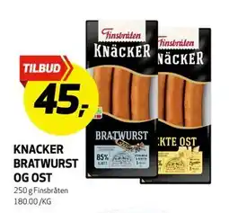 Bunnpris KNACKER BRATWURST OG OST, NOK 45 tilbud