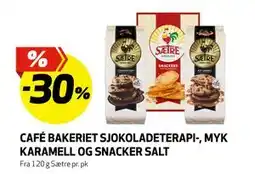 Bunnpris CAFÉ BAKERIET SJOKOLADETERAPI-, MYK KARAMELL OG SNACKER SALT tilbud