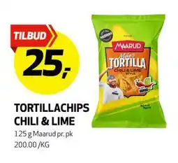 Bunnpris TORTILLACHIPS CHILI & LIME, NOK 25 tilbud