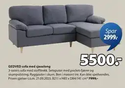 JYSK GEDVED sofa med sjeselong, NOK 5500 tilbud