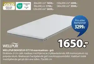 JYSK WELLPUR BOKSELVI GT110 overmadrass - grå tilbud