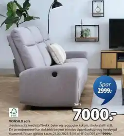 JYSK VONSILD sofa, NOK 7000 tilbud