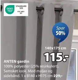 JYSK ANTEN gardin, NOK 115 tilbud