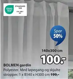 JYSK BOLMEN gardin, NOK 100 tilbud