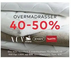 Skeidar XOV Komfort 5 overmadrass 75x200cm, NOK 999 tilbud
