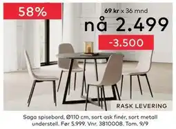 Skeidar Saga spisebord, Ø110 cm, NOK 2499 tilbud